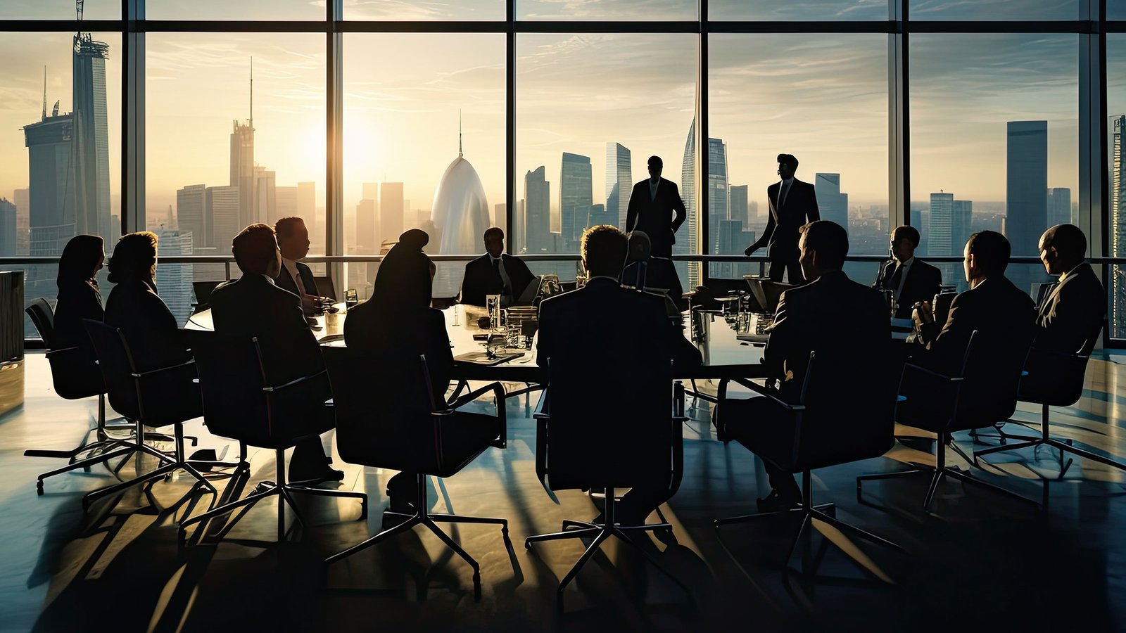 Meeting room against the backdrop of large windows